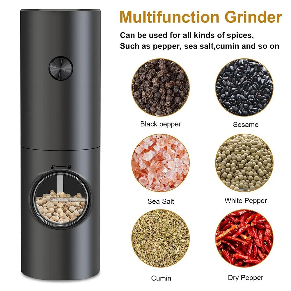 Maliben | 2 Pieces Electric Salt And Pepper Mill With Adjustable Grinding Degree, Refillable Mill, Battery-Powered Kitchen Gadget