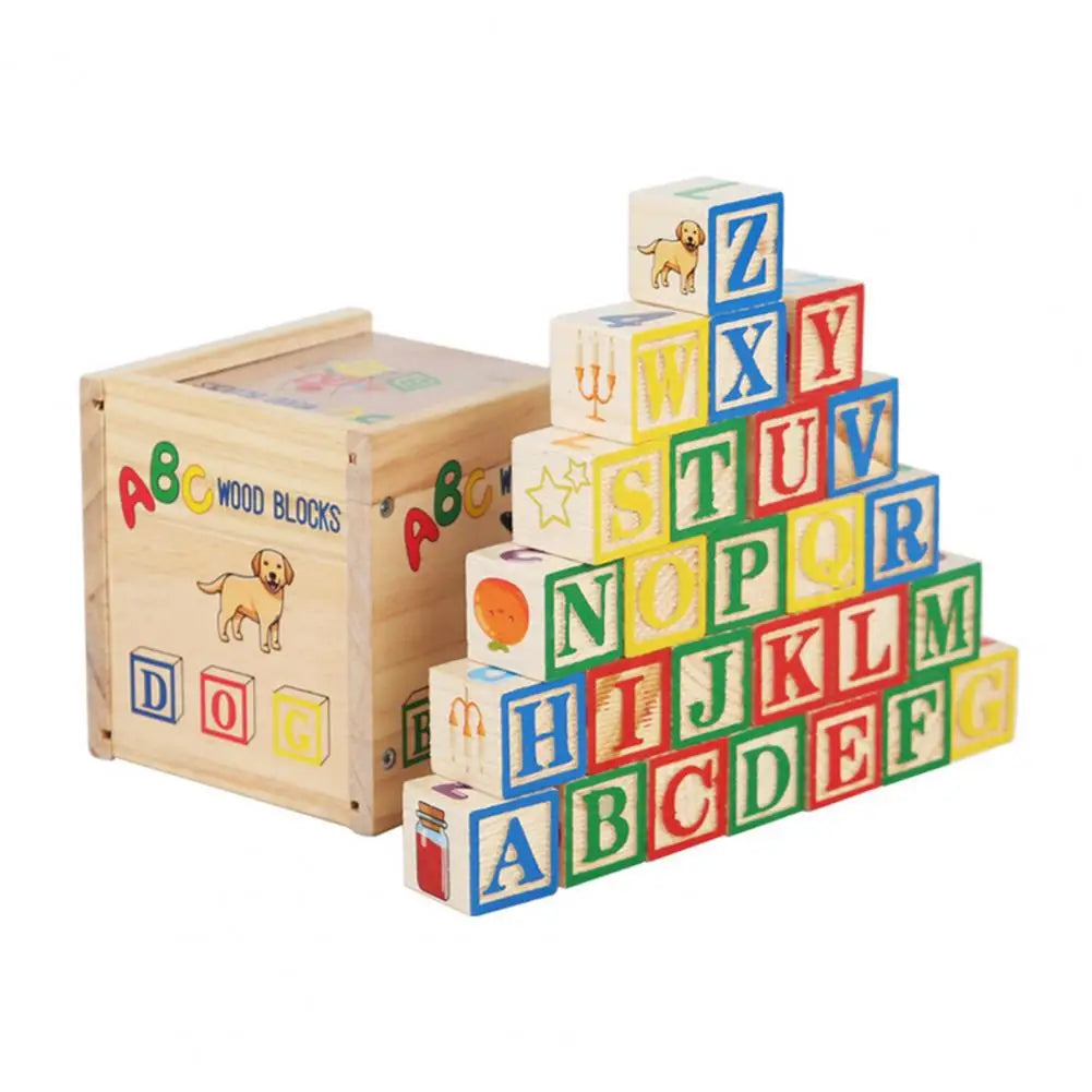 Maliben | Abcstack | Learning And Building - Wooden Alphabet Blocks With Storage Box
