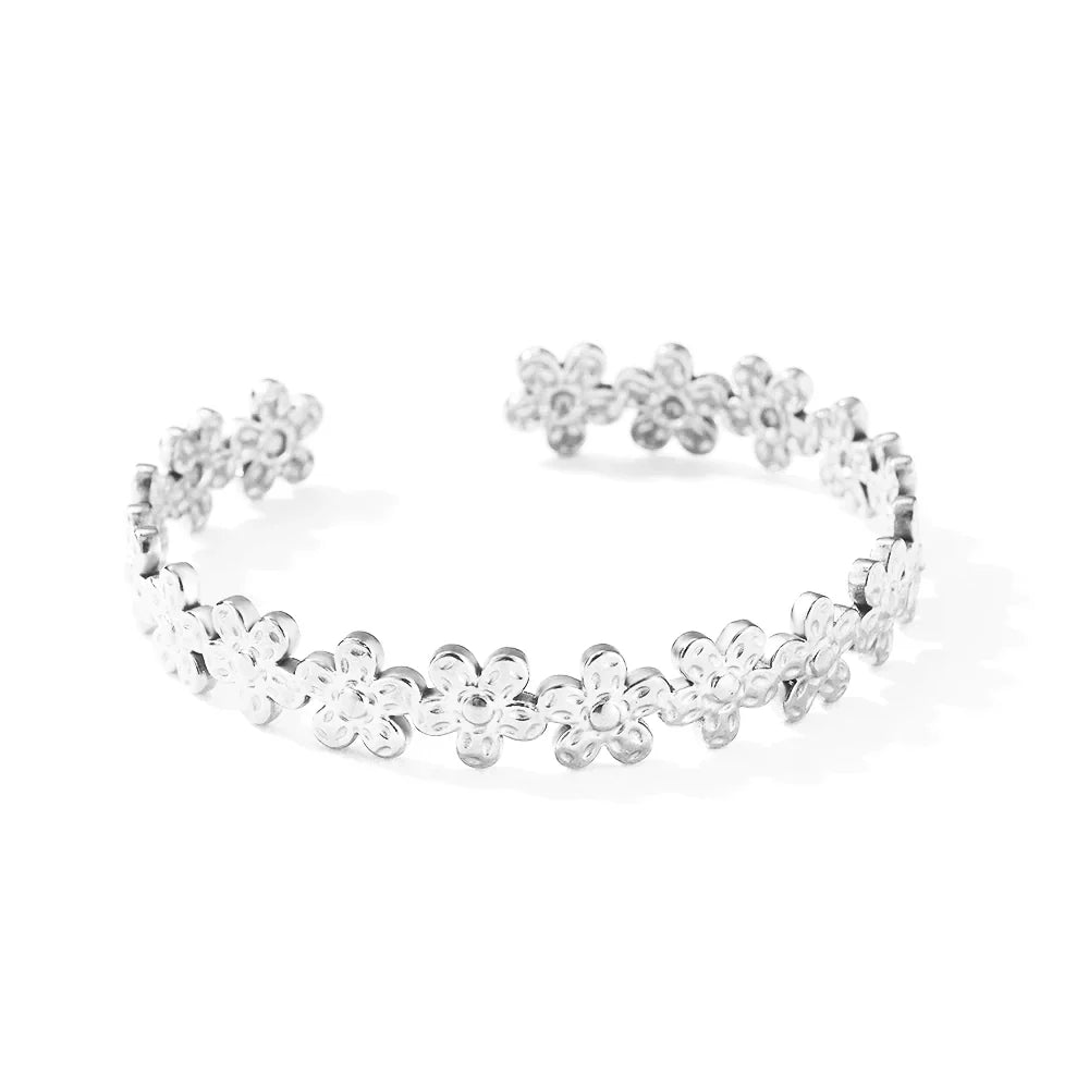 Maliben | Textured Floral Bangle Cuff Bracelet