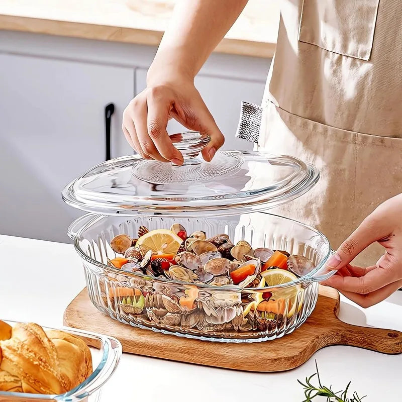 Maliben | 4-piece Glass Bakeware Set with 2 Bakeware Dishes with Glass Lids, 1.9 Qt and 3 Qt