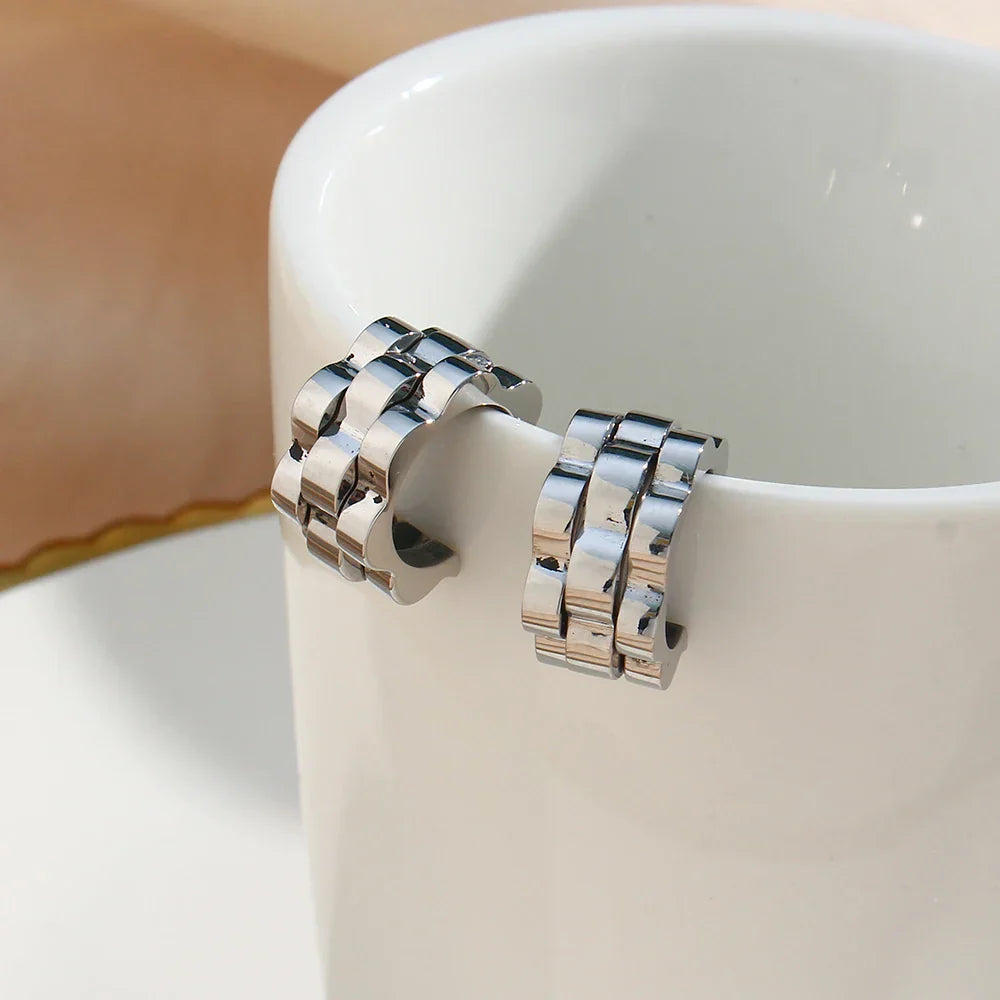 Maliben | Textured Watch Hoop Earrings