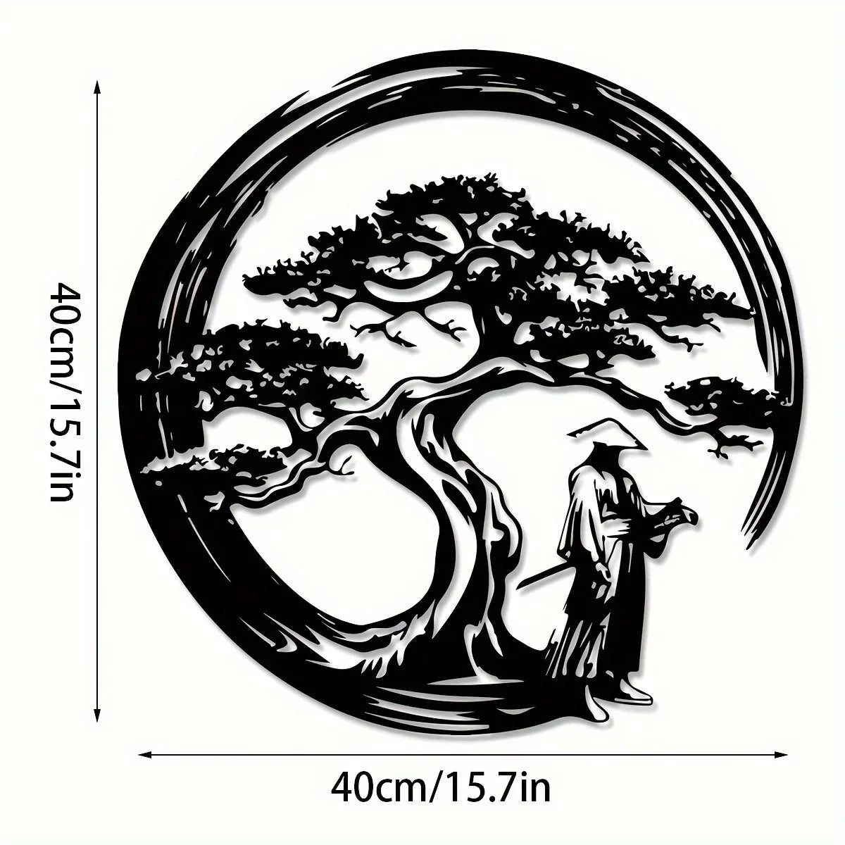 Maliben | Zenora Metal Wall Decor Bonsai | Japanese Design With Torii & Enso | 40 × 40 Cm