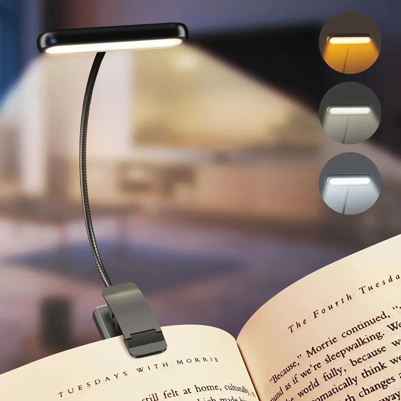 Maliben | Reading Lamp Flexiread | Usb Rechargeable | 3 Light Colors & Dimmable | Clip & Flexible Arm