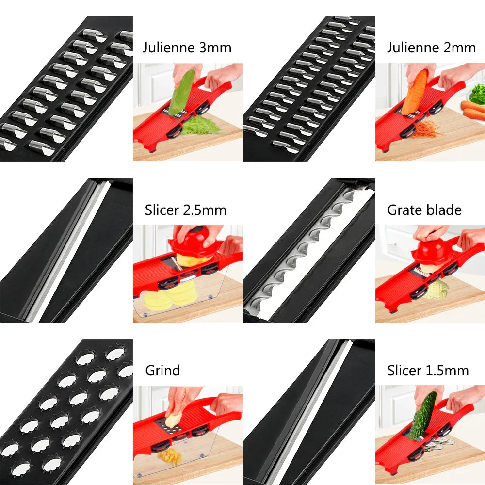 Maliben | Vegetable Cutter Set 9-Piece | With Catch Box & FInger Protection | Cutmaster Pro in Red