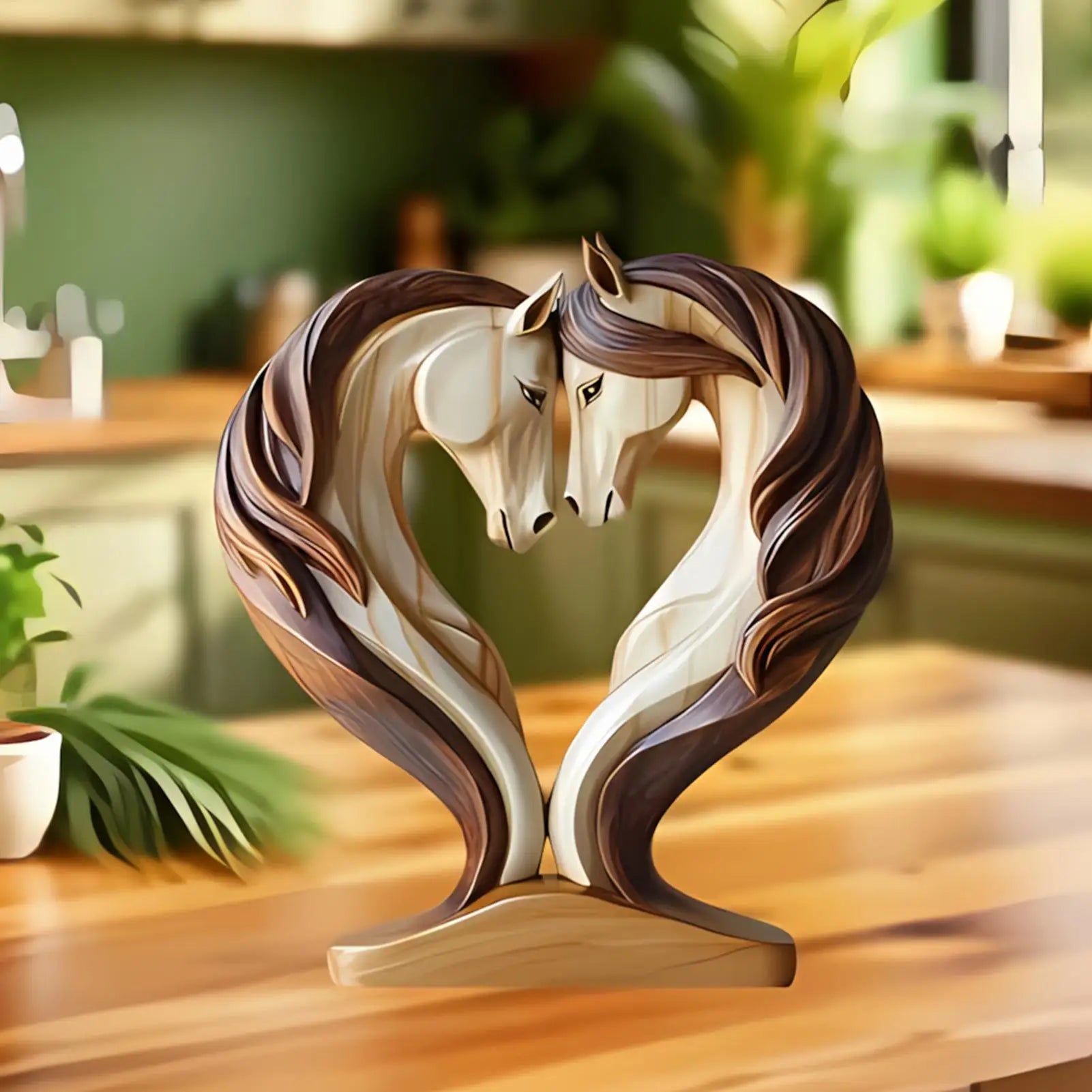 Maliben | Equora Horse Sculpture | Horse Sculpture Wood | 2d Design In Embrace Pose | Decoration For Living Room, Office & Children's Room