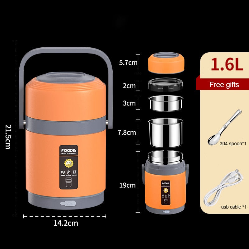 Maliben | Usb Heated Stainless Steel Food Warmer Lunch Box