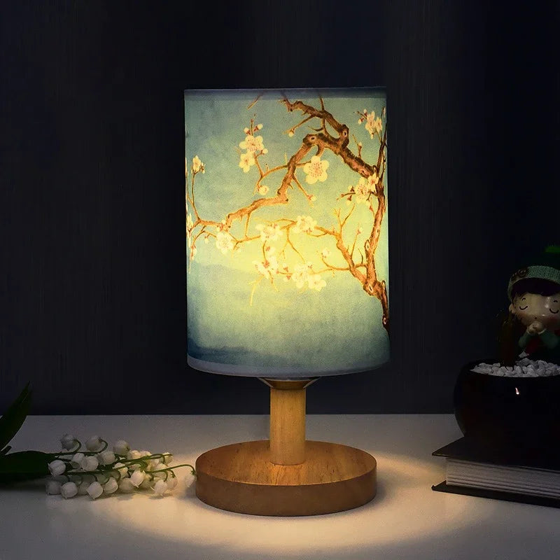 Maliben | Liánhua Led Table Lamp Plum Blossom | Dimmable | Fabric Shade In Chinese Style | Warm White Light | Eu Plug