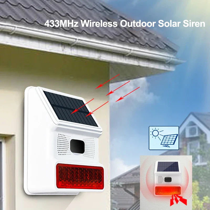 Maliben | Solar-External Siren Securon 433s | 433 Mhz Wireless Alarm Module With Light & Sound | For Gsm/Wifi Alarm Systems | Solar Powered & Weatherproof