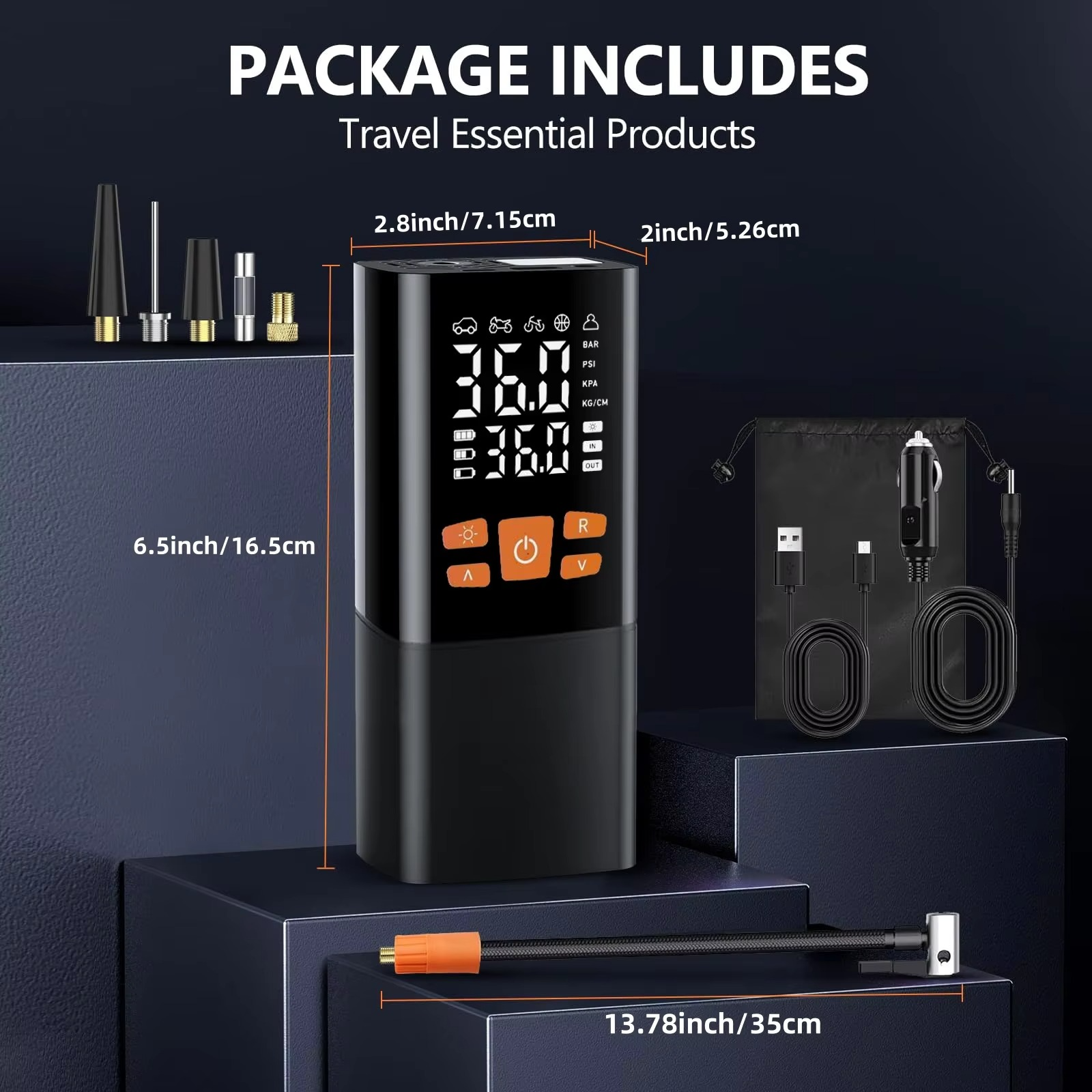 Maliben | Portable Tire Inflator Air Compressor, 180 Psi Rechargeable Pump With 25000mah Battery