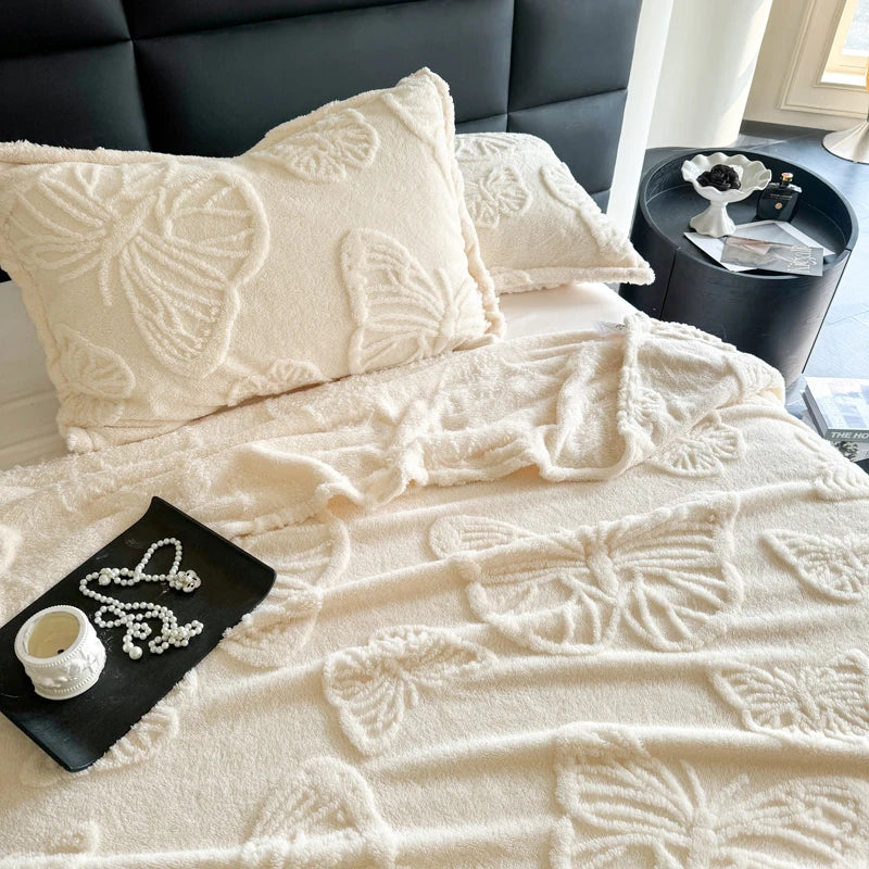 Maliben | Fleurière Flannel Blanket | 3d Butterfly Design | Soft & Warming | For Bed, Sofa & Camping