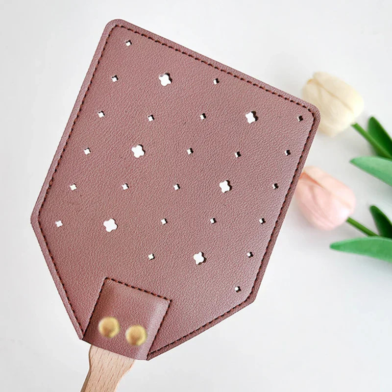 Maliben | Insektra Leather Fly Swatter With Wood Handle | 13×10 Cm Striking Surface | Stainless Steel Rivets | Hanging Device