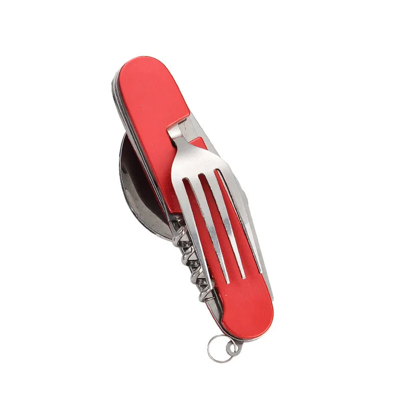 Maliben | 4-In-1 Outdoor Cutlery Set Camplico | Foldable Spoon, Fork, Knife & Bottle Opener | Stainless Steel & Compact | For Camping & Travel