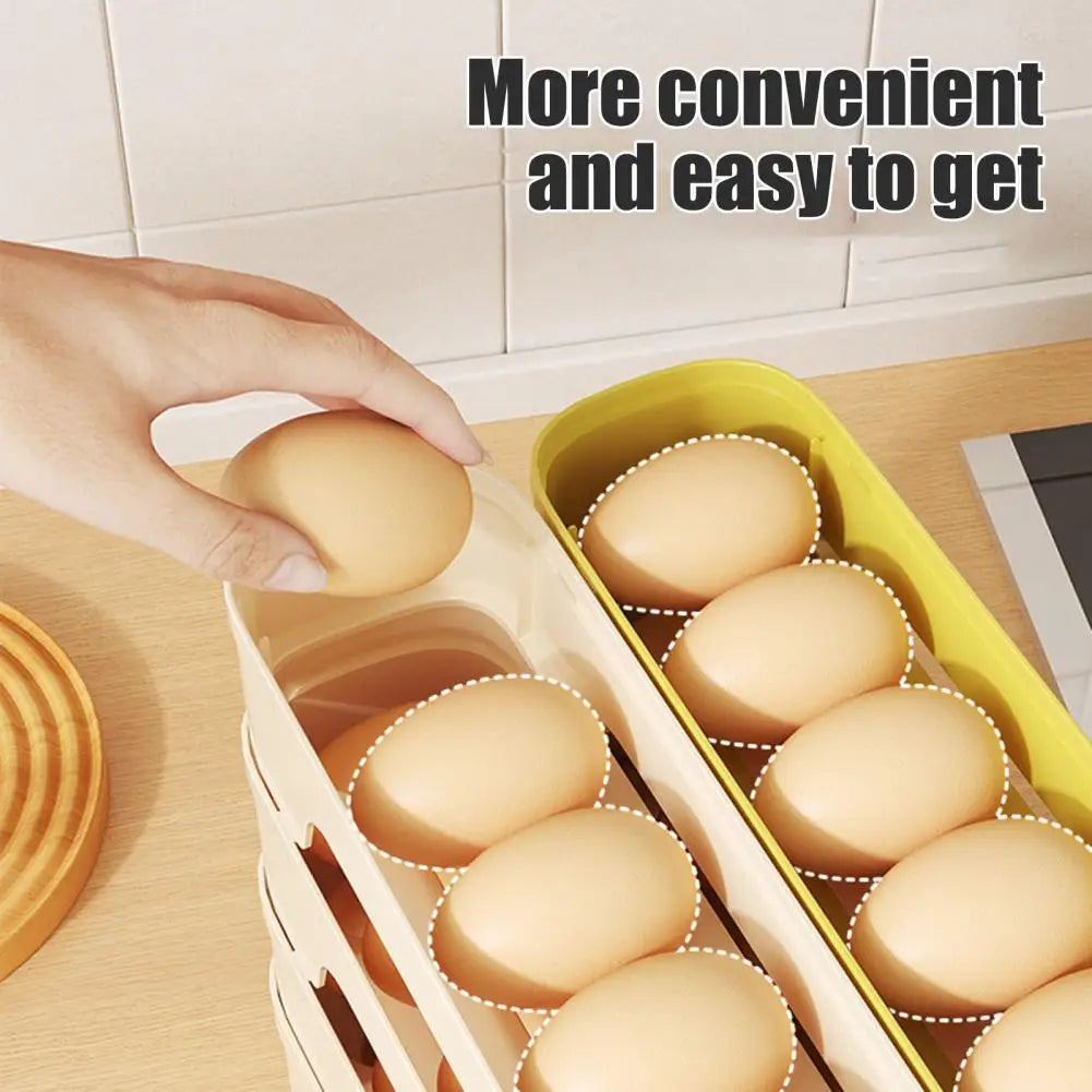 Maliben | Egg Box Rollomaxx | 4-Tier Egg Organizer | Space-Saving & Self-Rolling | Transparent Design