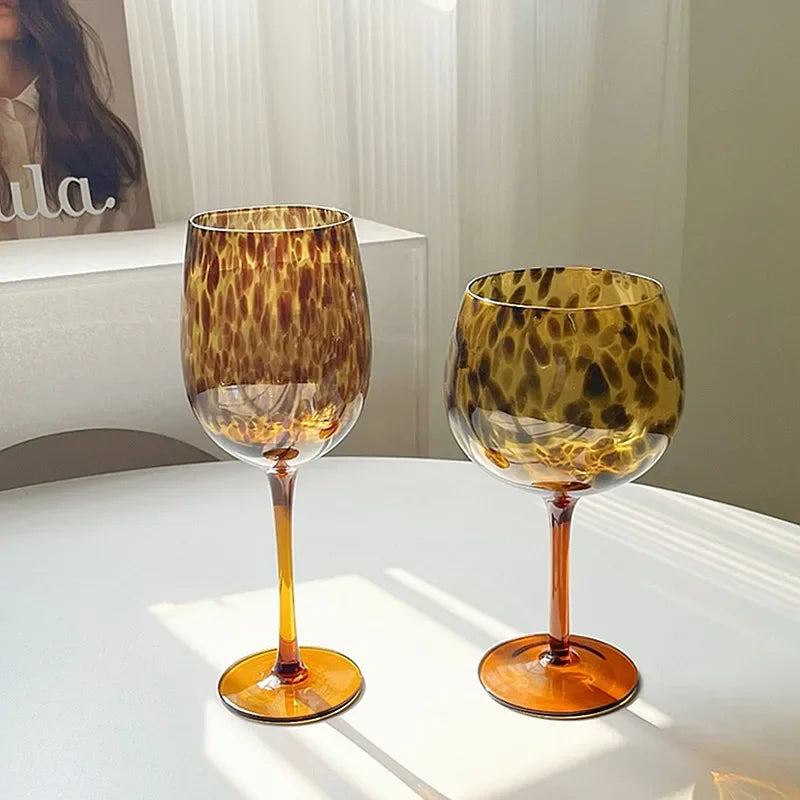 Maliben | Vintage Amber Leopard-Print Wine Glass