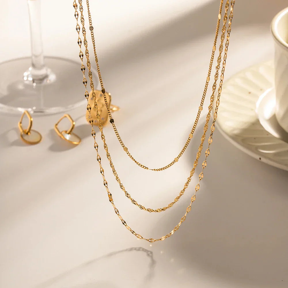 Maliben | 18k Dainty Classic Three Layer Necklace Stack
