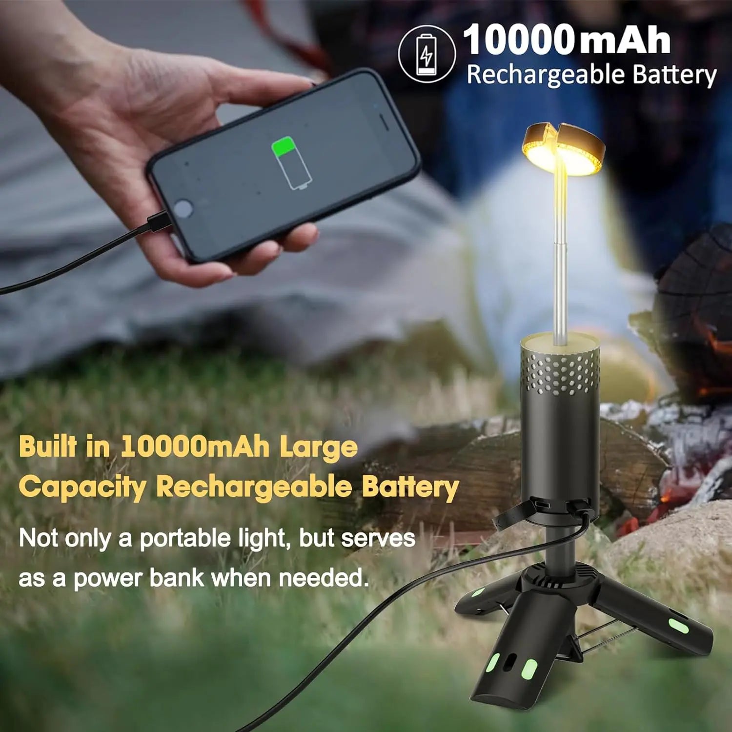 Maliben | Lumapeak Camping Lamp | 10,000 Mah Battery | Telescopic Design & Tripod | Dimmable With Sos Function | Outdoor & Emergency Lamp
