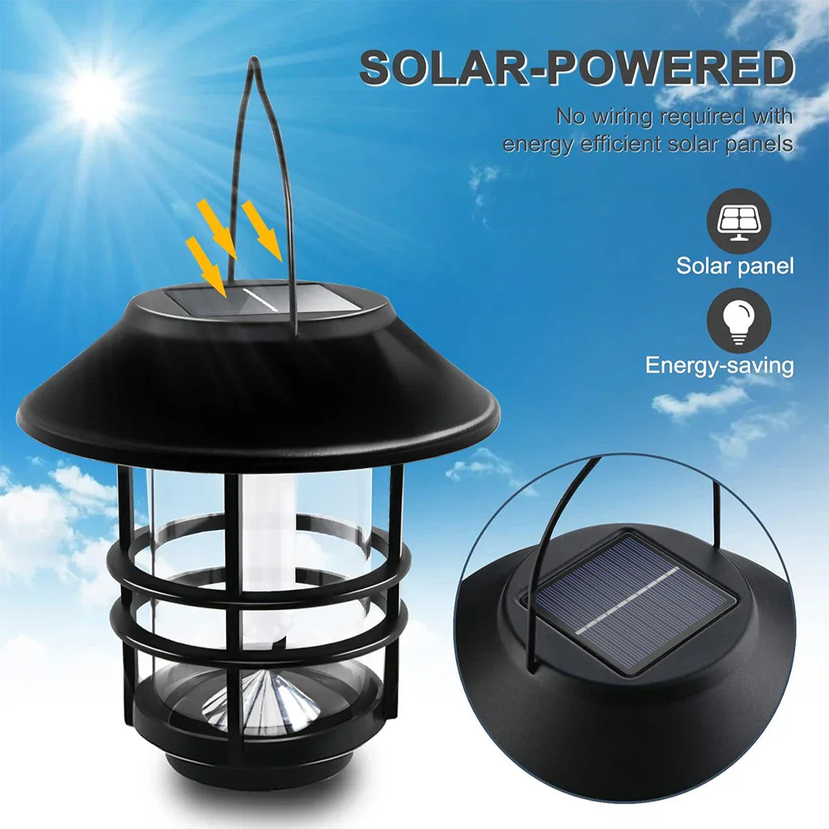 Maliben | Flammora Solar Pendant Light With Flame Effect | Ip65 Waterproof | Stainless Steel & Glass | For Garden, Fence & Terrace