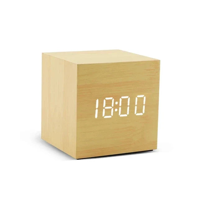 Maliben | Wooden Led Alarm Clock With Temperature Display, Digital Time Indication And Minimalist Design – Perfect For Bedroom And Office