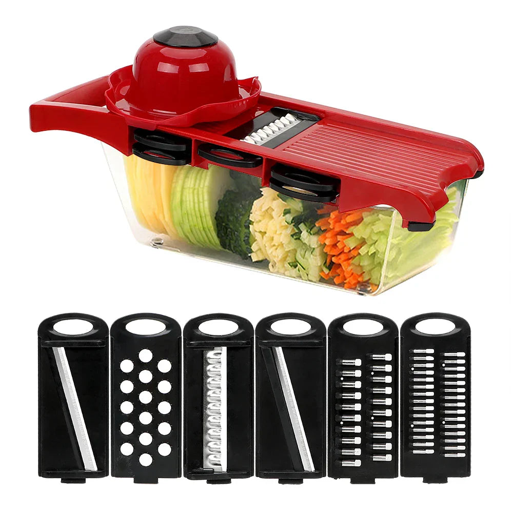 Maliben | Vegetable Cutter Set 9-Piece | With Catch Box & FInger Protection | Cutmaster Pro in Red