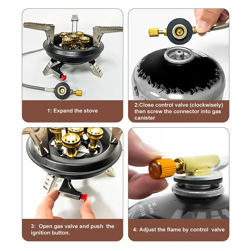 Maliben | Flamurion Camping Gas Stove 16000w With Piezo Ignition | Foldable High-Pressure Gas Burner For Outdoor & Emergencies | For Butane/Propane