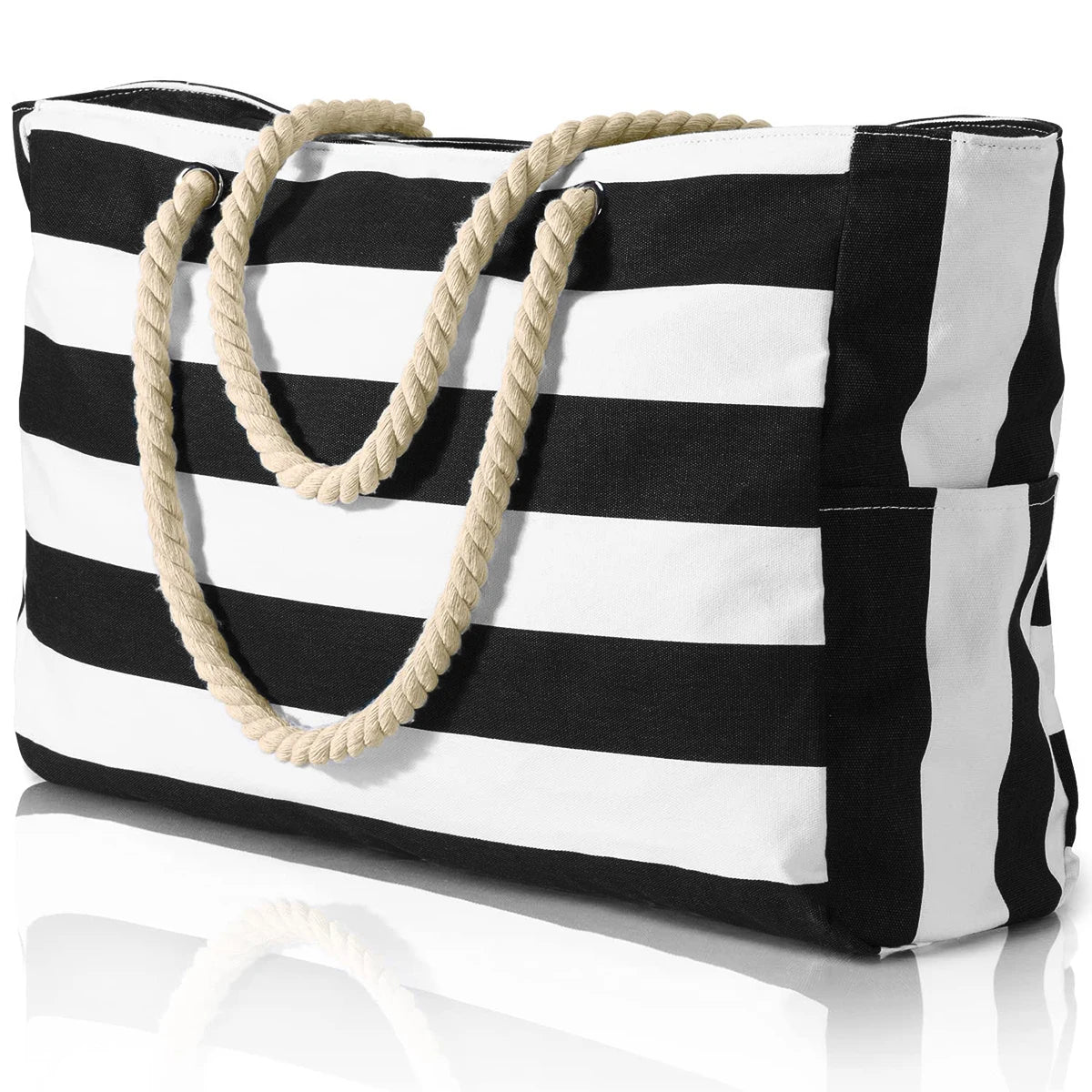 Maliben | Marivalis Striped Beach Bag With Zipper | Foldable & Waterproof | Sand Resistant Canvas | For Travel & Vacation