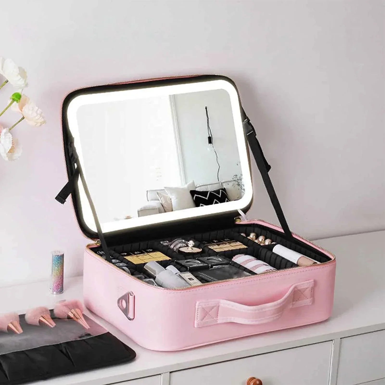 Maliben | Travel Cosmetic Case Led Mirror Makeup Bag
