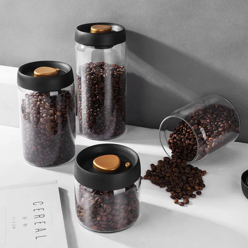 Maliben | GIANXI Vacuum Sealed Jug, Coffee Beans, Glass, Airtight Canister, Food, Grains, Sweets, Fresh Keeping Container, Kitchen Accessories