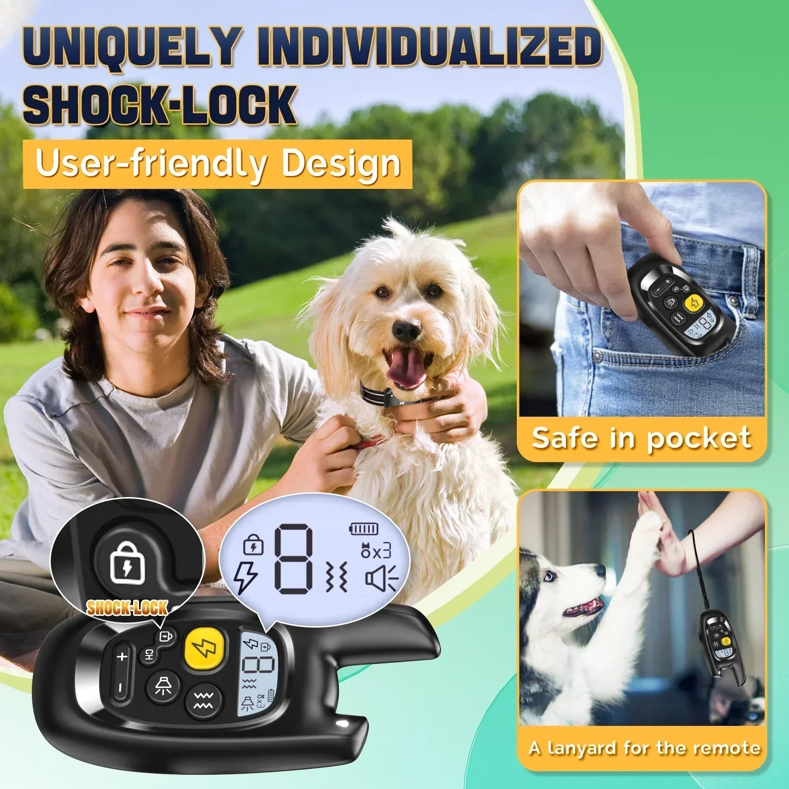 Maliben | Dog Training Collar with Remote – Shock Lock, Sound & Vibration Modes, Waterproof, 1600ft Range