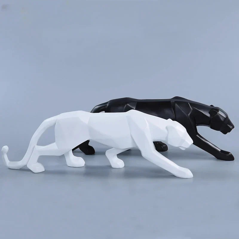 Maliben | Panther Statue, Animal Figure, Abstract Geometric Style, Resin, Leopard Sculpture, Home Office, Desktop Decoration, Crafts