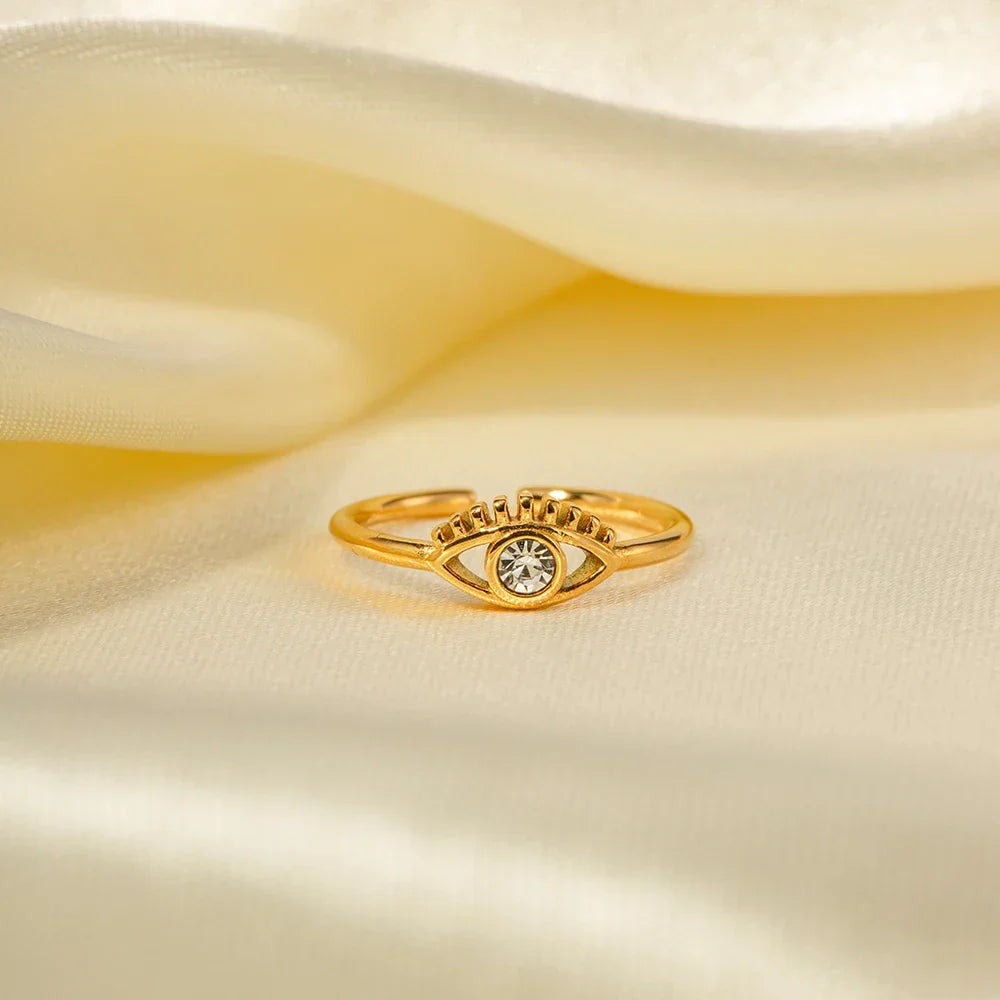 Maliben | Adjustable 18k Diamond Center Evil Eye Ring