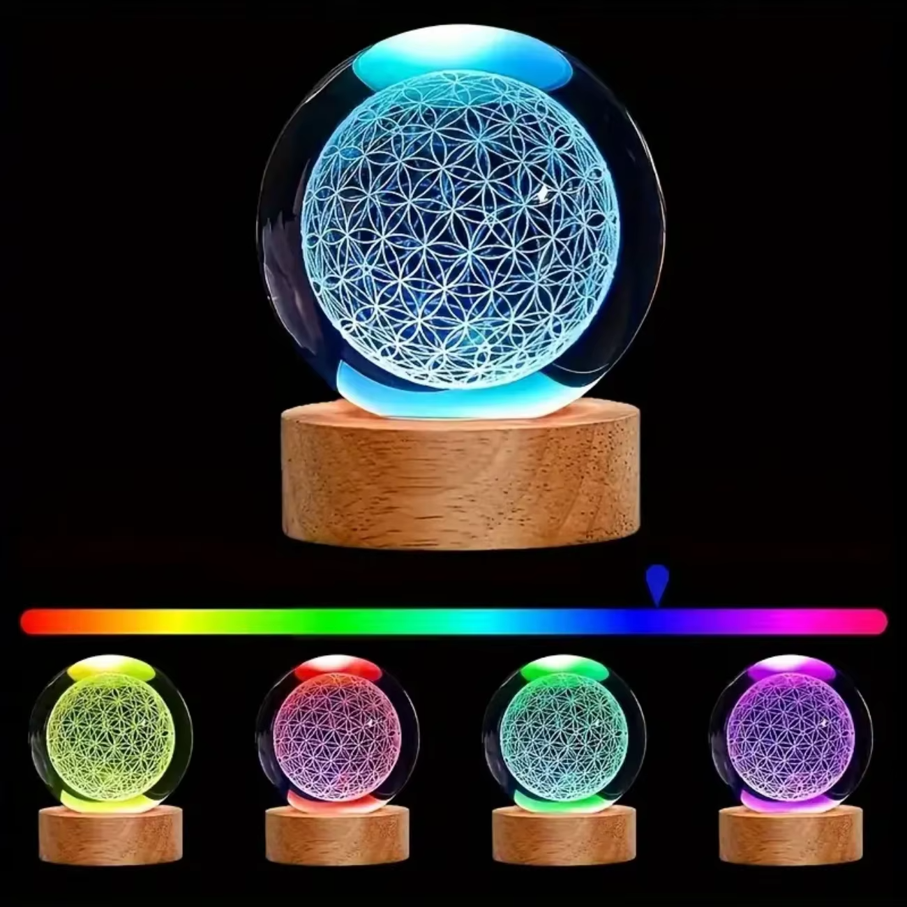 Maliben | Enchanting 3d Flower Of Life Crystal Ball With Color-Changing Usb Nightlight