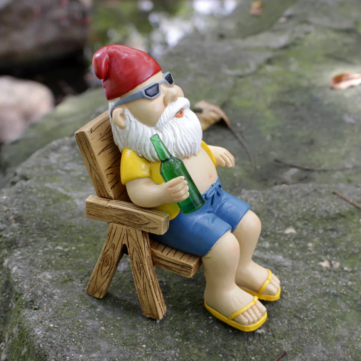 Maliben | Sunbathing Gnome Statue Made Of Resin With Lounger For Garden Decoration