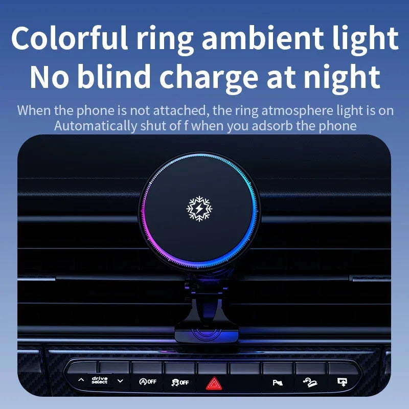 Maliben | Frozzcharge Car Charger | Magnetic 15w Wireless Charging With Cooling Function | Rgb Light | Iphone Magsafe Compatible