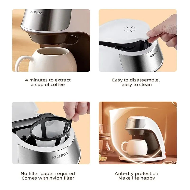 Maliben | KONKA Coffee Machine 2 in 1, Tea and Coffee Powder, Multiple Drops, Cafeteria, Quick Heating, Office and Home, 220 V, Easy to Use