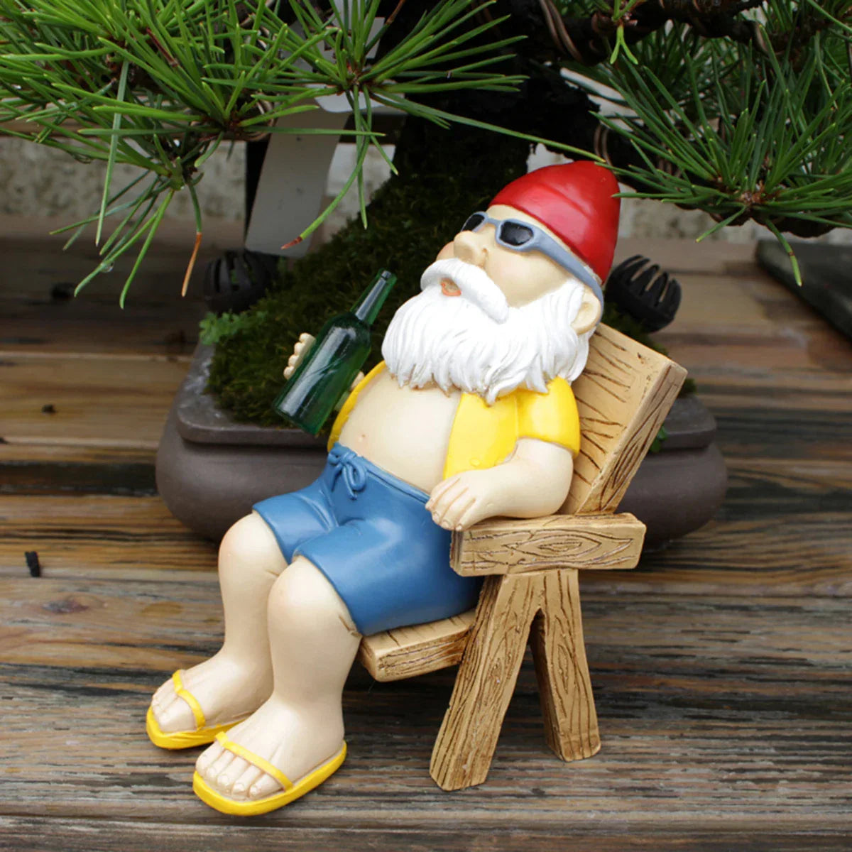 Maliben | Sunbathing Gnome Statue Made Of Resin With Lounger For Garden Decoration