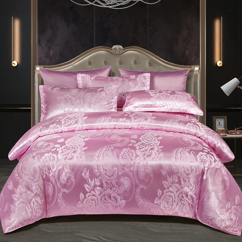 Maliben | Luxurious SatIn Rayon Jacquard Duvet Cover in Gold & Blue