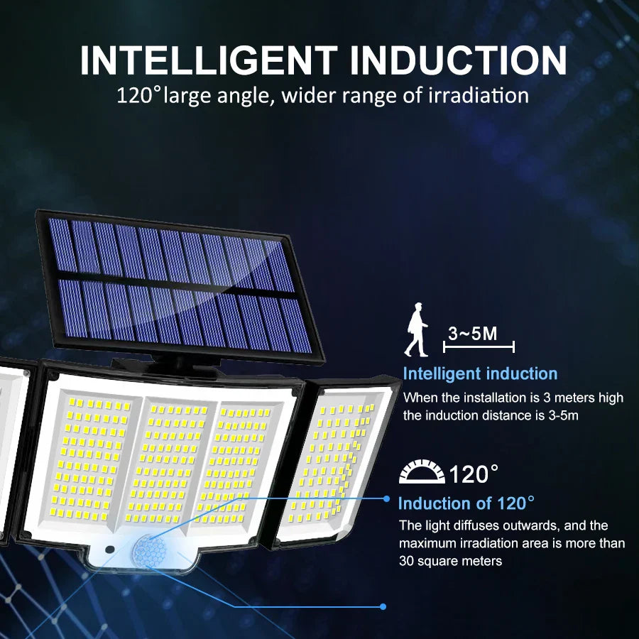 Maliben | Solar Wall Light Lumoguard 318led | Motion Sensor & 3 Lighting Modes | Ip65 Waterproof For Garden, Terrace & Fence