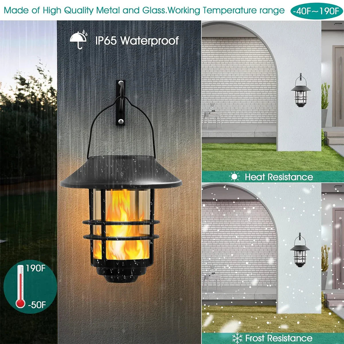 Maliben | Flammora Solar Pendant Light With Flame Effect | Ip65 Waterproof | Stainless Steel & Glass | For Garden, Fence & Terrace