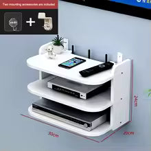 Maliben | Skyconnect Home | Wlan Router Wall Shelf | Hidden Cable Organizer & Socket Holder | Floating Shelf For Tv Box & More | White | 40×12×8 Cm