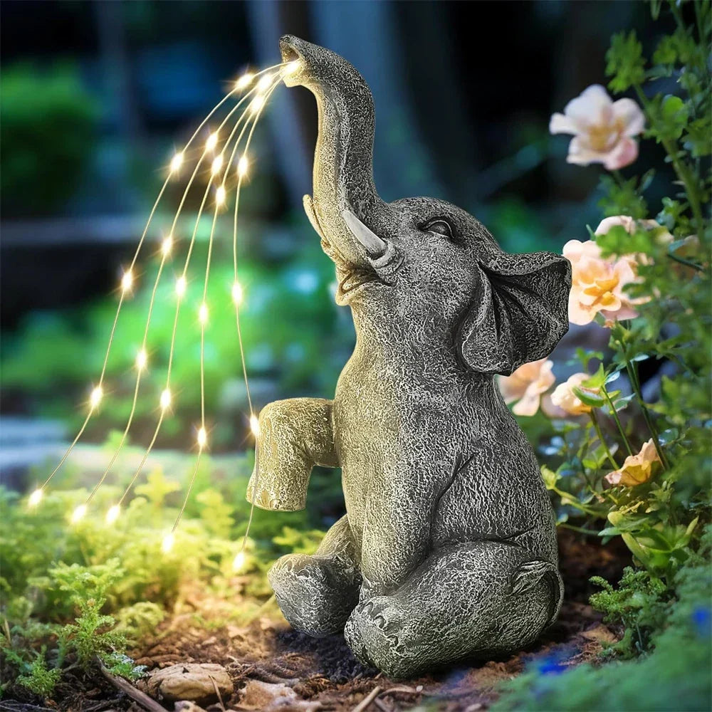 Maliben | Lumapachy Solar Elephant Figure With String Lights | Garden Decoration & Gift Idea | Waterproof Led Sculpture For Garden, Terrace & Balcony
