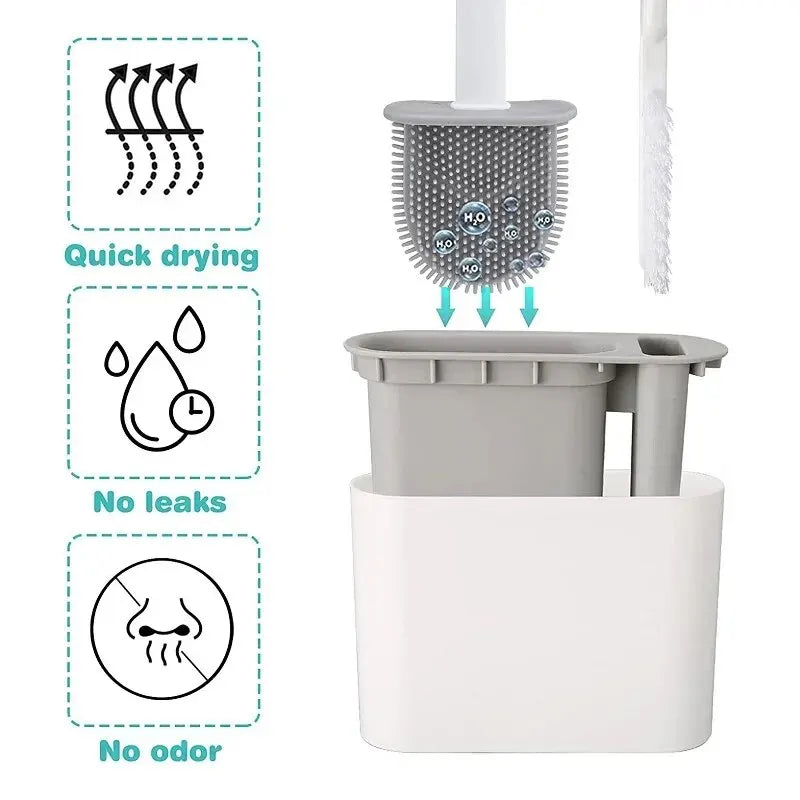 Maliben | Toilet Brush Hygiebrush Duoclean | 2-In-1 Silicone Toilet Brush Set With Wall Mount | Antibacterial & Space-Saving