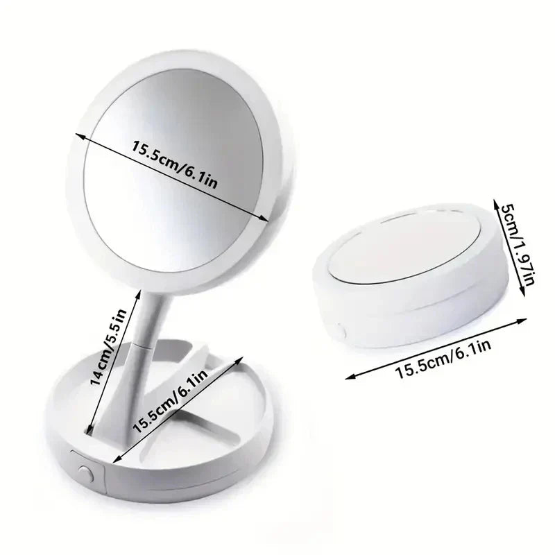 Maliben | Glamora Travel Mirror Led | Double-Sided & 10x Magnification | Foldable & Portable | With Accessory Compartment