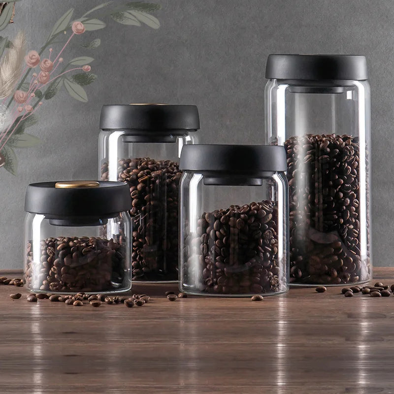 Maliben | GIANXI Vacuum Sealed Jug, Coffee Beans, Glass, Airtight Canister, Food, Grains, Sweets, Fresh Keeping Container, Kitchen Accessories