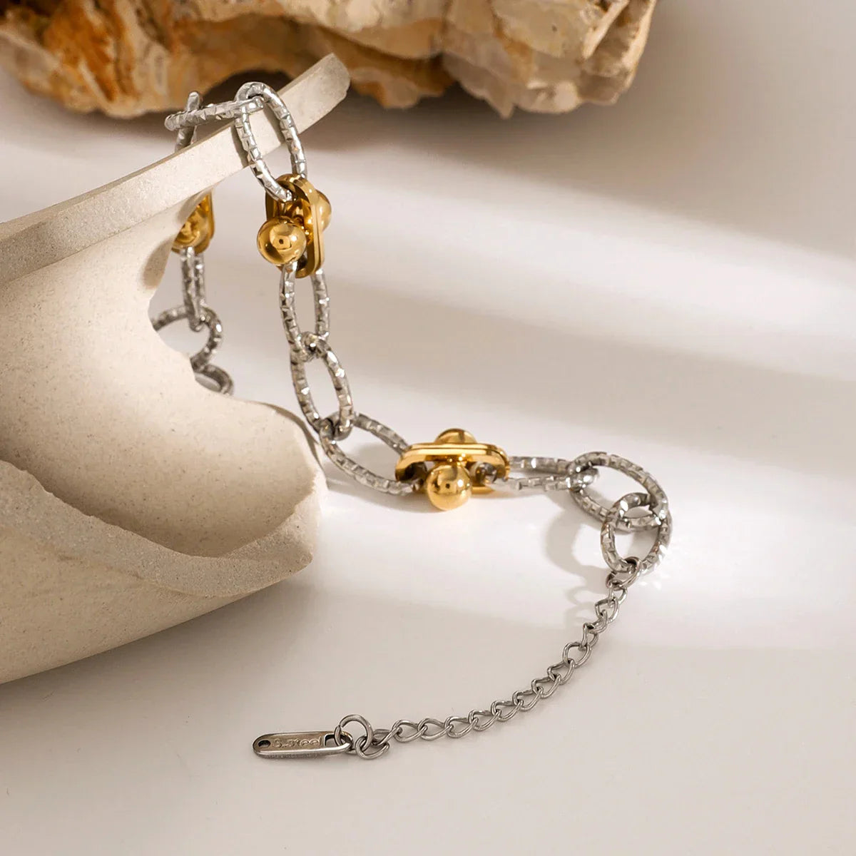 Maliben | Classy Two Tone Textured Silver Bracelet