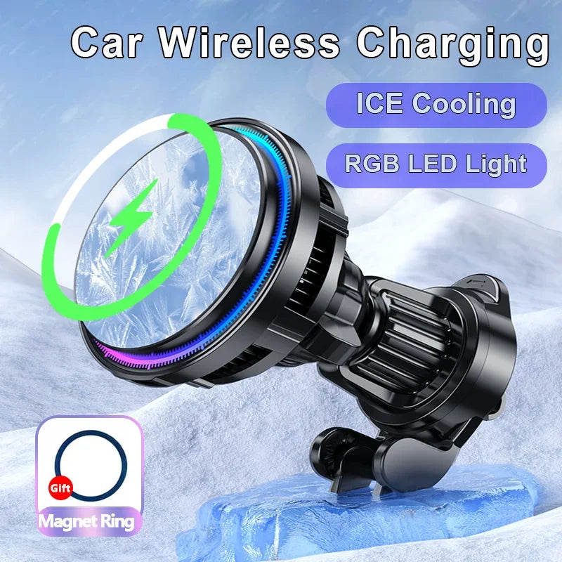 Maliben | Frozzcharge Car Charger | Magnetic 15w Wireless Charging With Cooling Function | Rgb Light | Iphone Magsafe Compatible