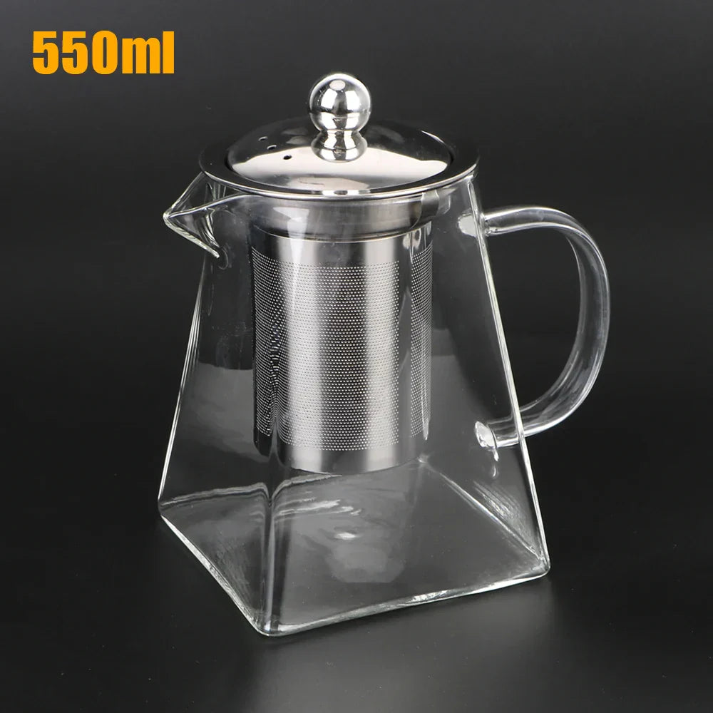 Maliben | Teavora Glass Teapot With Stainless Steel Infuser | Heat Resistant & Dishwasher Safe | For Loose Tea & Tea Flowers | 550/750/950 Ml