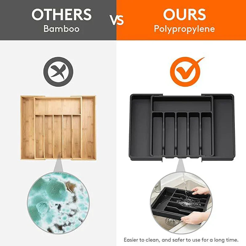 Maliben | Modulora Cutlery Drawer Insert | Expandable Cutlery Organizer | Adjustable Storage System Made Of Pp | 38×35 Cm