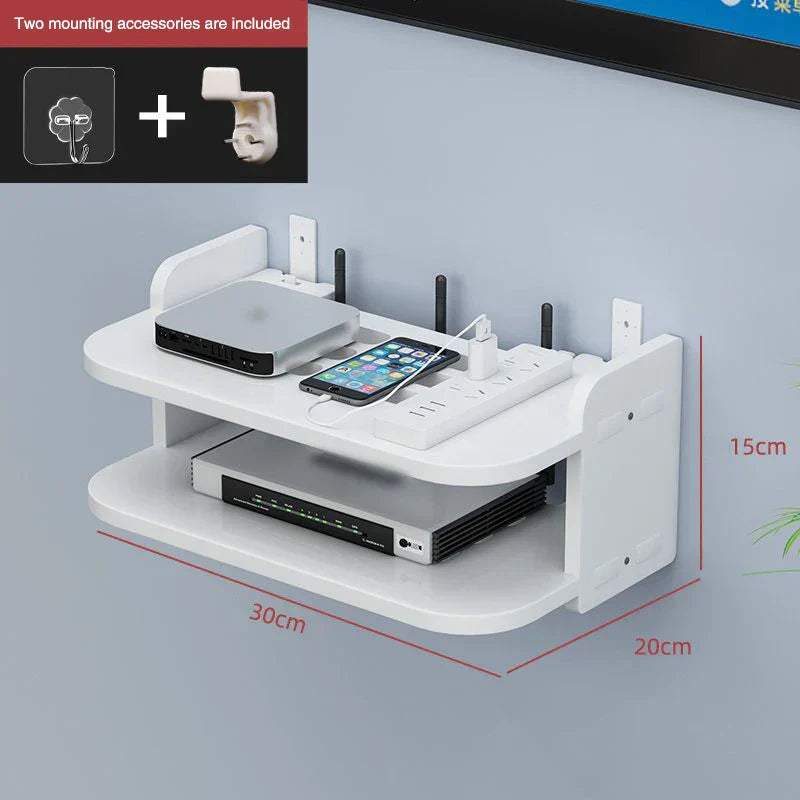 Maliben | Skyconnect Home | Wlan Router Wall Shelf | Hidden Cable Organizer & Socket Holder | Floating Shelf For Tv Box & More | White | 40×12×8 Cm
