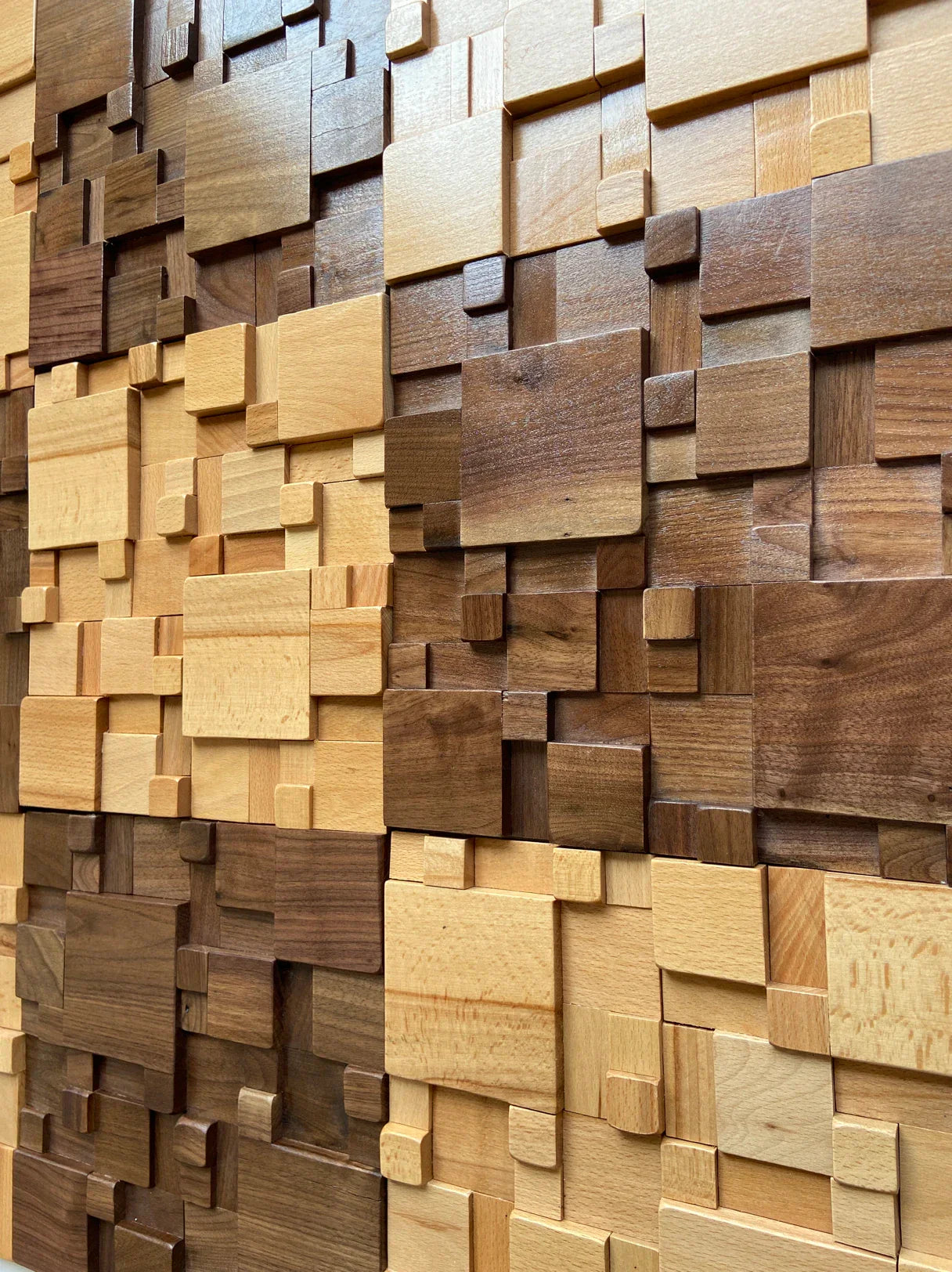 Maliben Mosaic Acoustic Wall Panels — Solid Beech & Walnut
