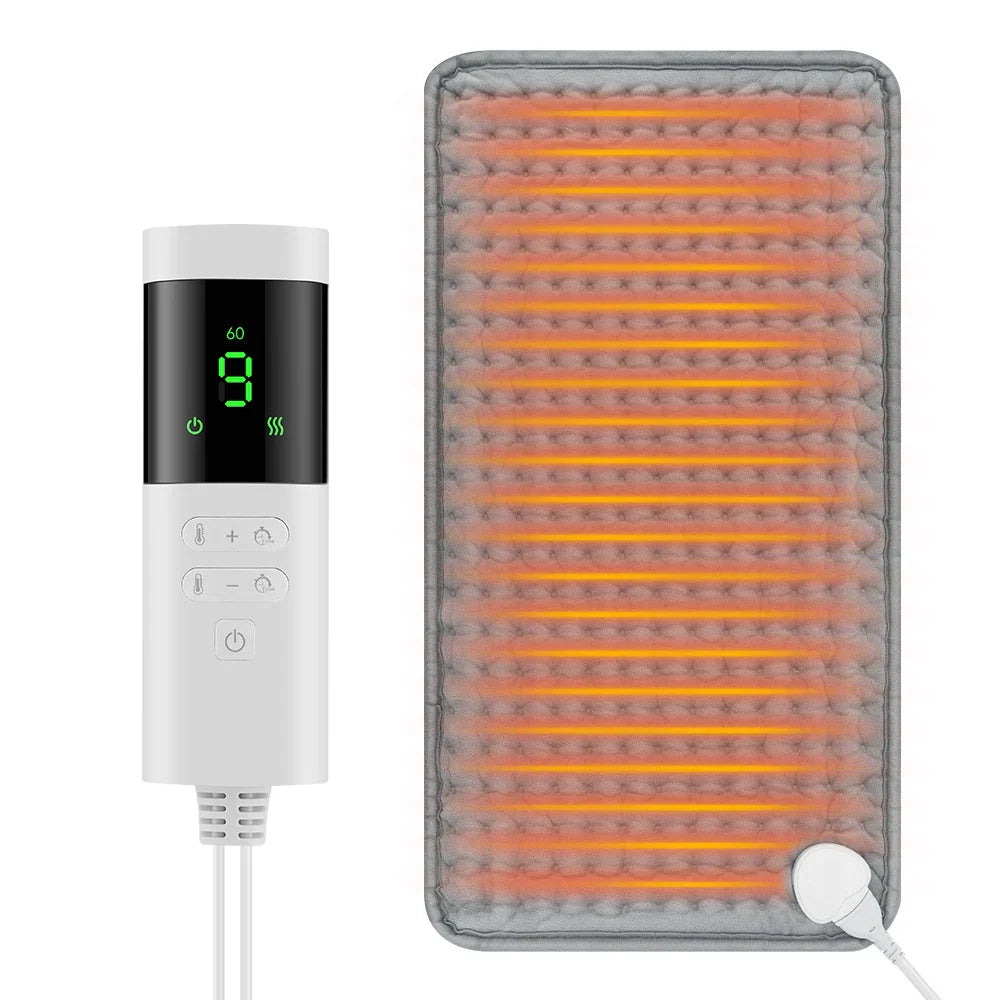 Maliben | Thermaease Electric Heating Pad | 9 Temperature Levels & 4 Timer Modes | 30×60 Cm | Washable & Quick Heating | For Back, Stomach & Legs